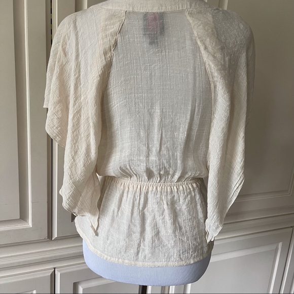 2b bebe boho bohemian flutter sleeve beaded crocheted gauze cream blouse XS - Picture 4 of 11